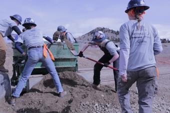 Mines team competes in the Mucking event