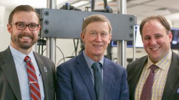 Professors Aaron Stebner and Douglas Van Bossuyt show Governor Hickenlooper the ADAPT lab.