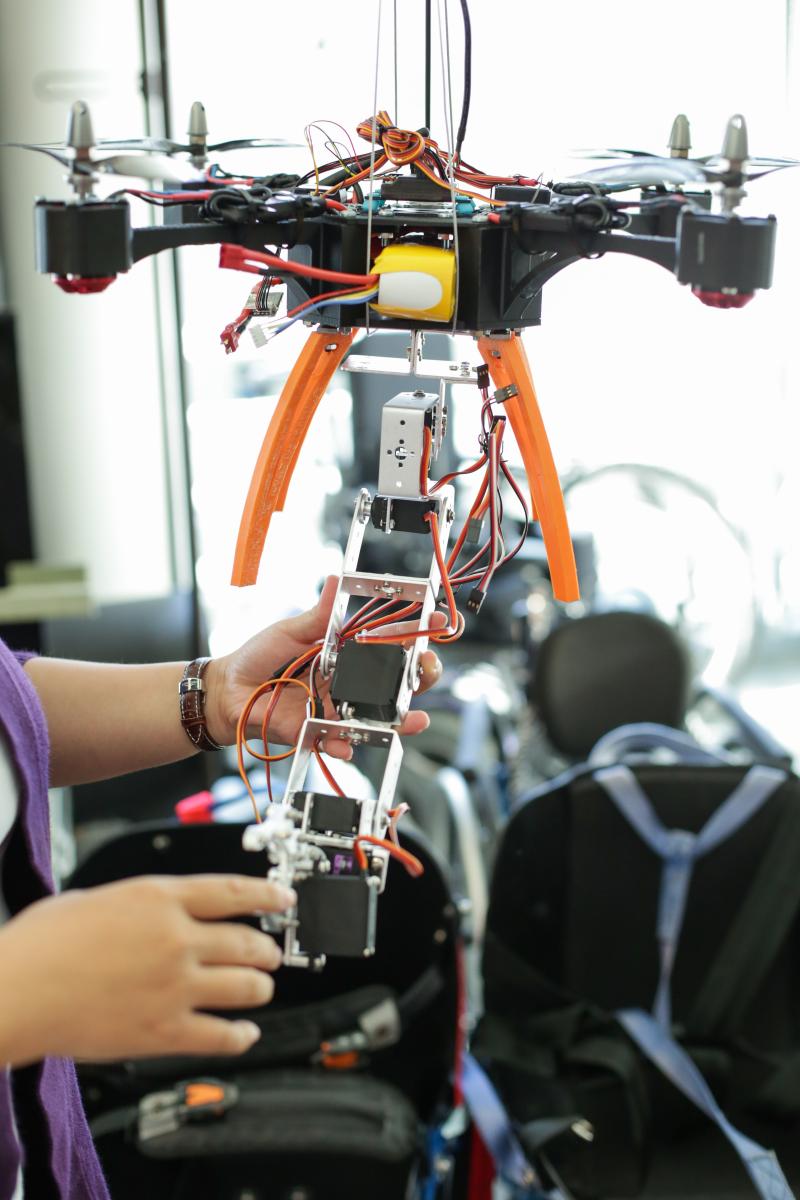 Xiaoli Zhang demonstrates a drone 