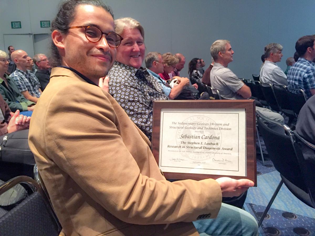 Cardona after receiving the Laubach award, with advisor Lesli Wood.