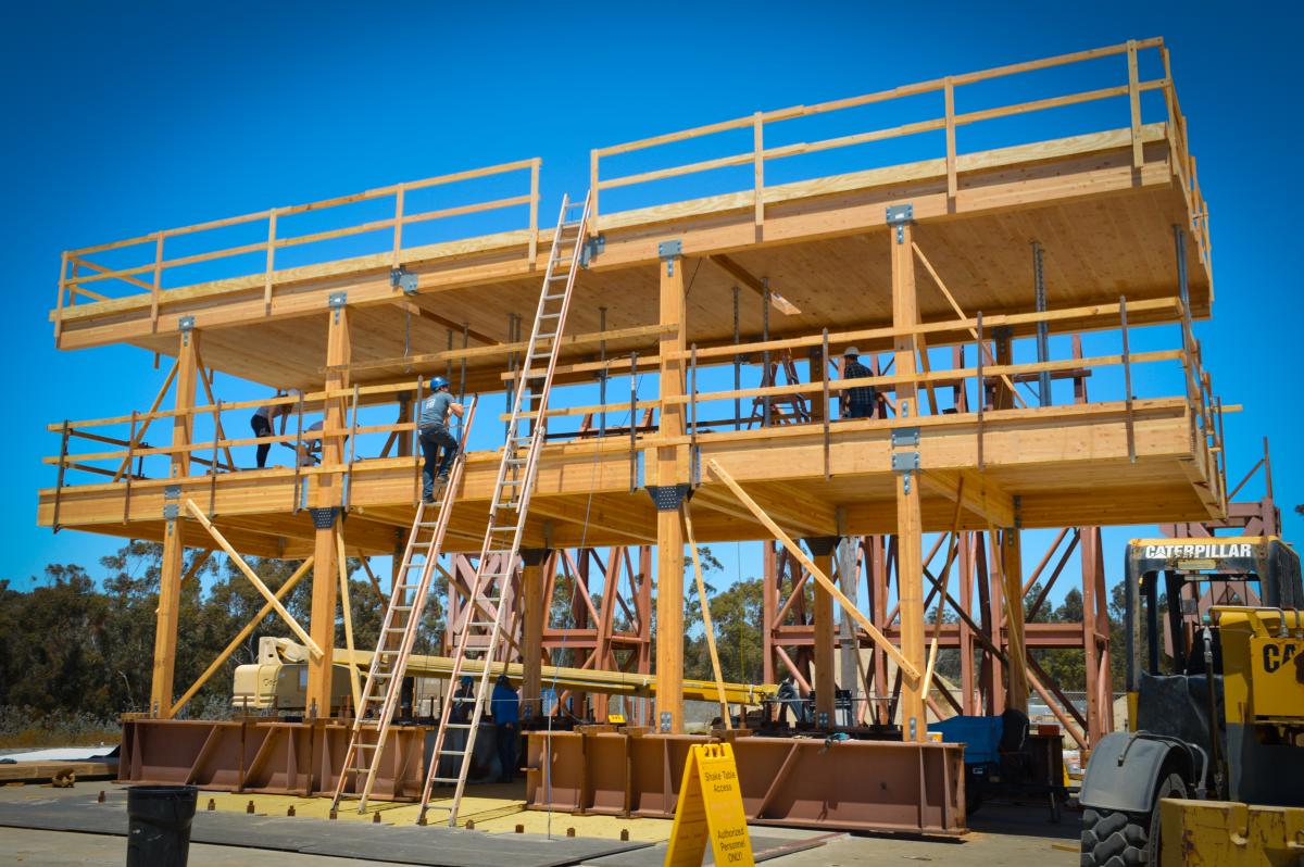 Researchers work on compeleting construction of the test-structure. Photo Credit: University of California San Diego Jacobs School of Engineering