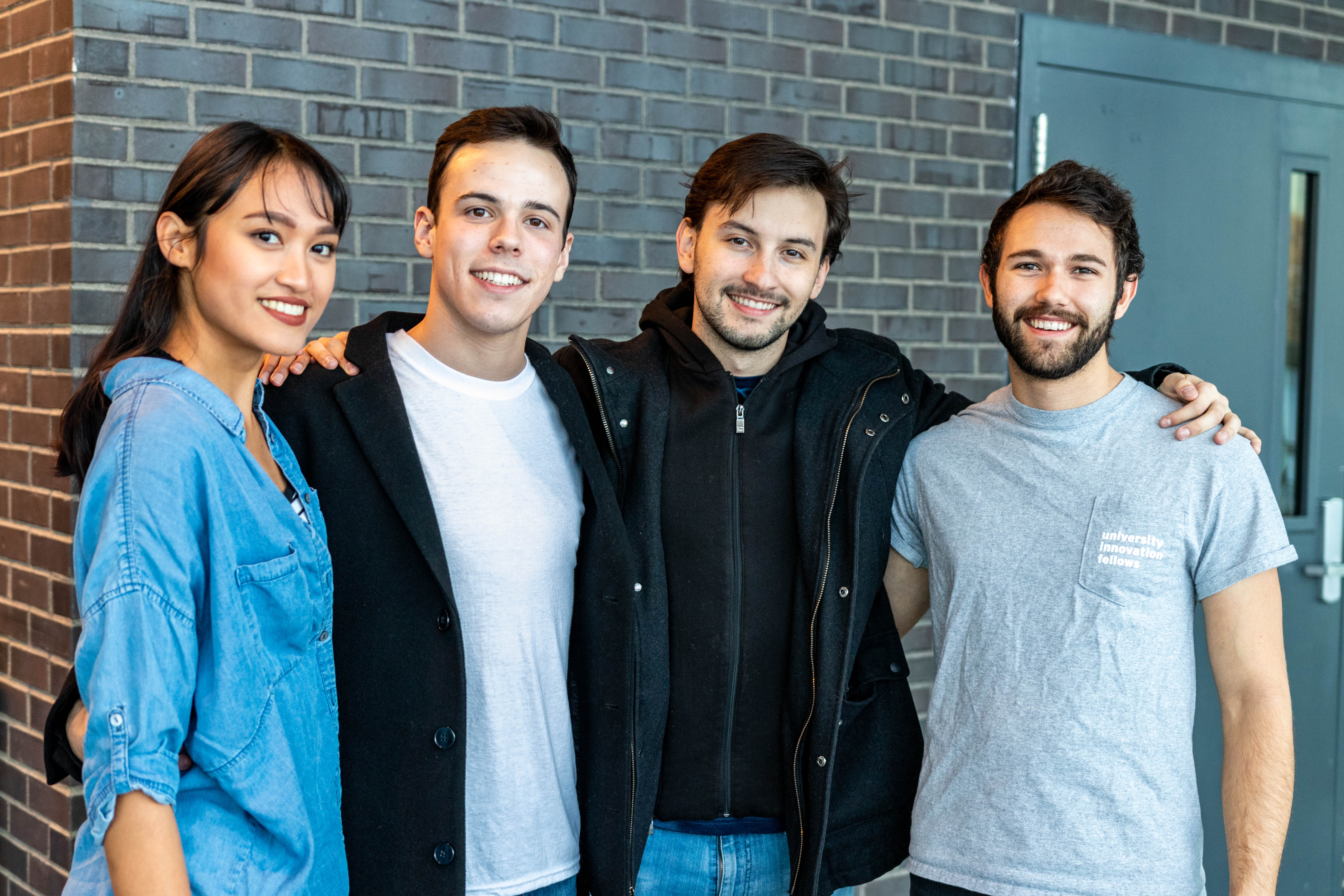 University Innovation Fellows Anastasia Sjahputera, Jake Ropson, Miguel Moreira and Keenan Urman