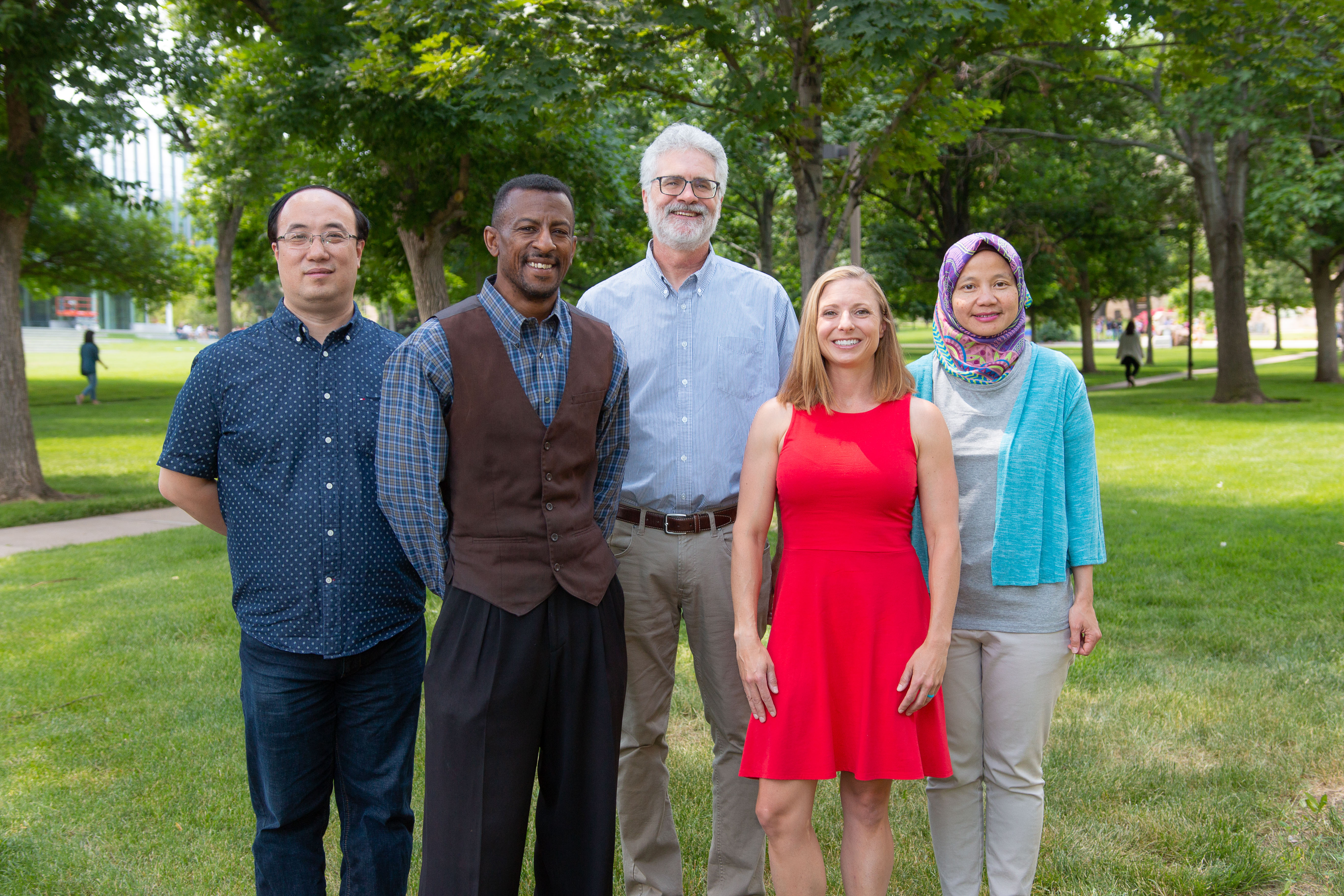 Daniels Fund Faculty Fellows Hua Wang, Derrick Hudson, Scott Houser, Olivia Burgess and Mirna Mattjik