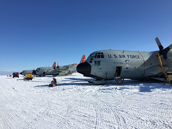 New York Air National Guard's LC-130 fleet lined up at Williams Field.