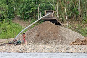 Illegal gold mining along the Madre de Dios River is often a dangerous practice that can have significant environmental and health risks. Photo by Ryan M. Bolton/Shutterstock.com