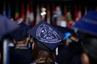 Decorated mortarboard at Mines Commencement