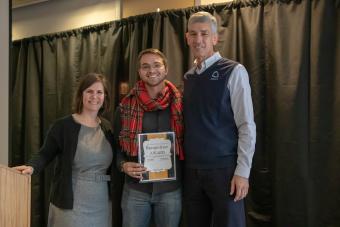 Peter Weddle receives MLK Award from Andrea Salazar Morgan and President Paul C. Johnson