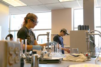 Students working in a chemistry lab