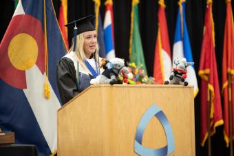 Gracie Cole gives student address during Fall 2020 commencement