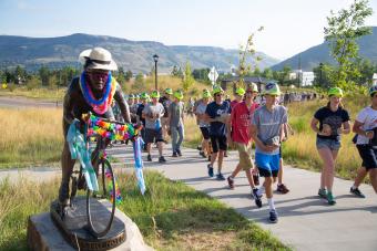 Mines students walk up 19th Street during 2019 M Climb