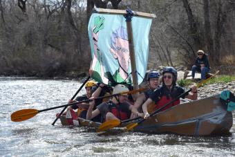 Cardboard boat with PCJ flag