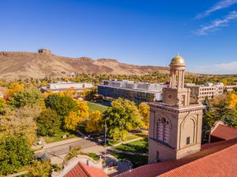 Aerial of Guggenheim and Kafadar in fall