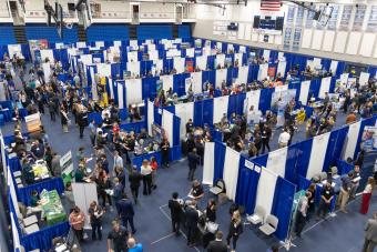 Overhead view of Lockridge Arena during Spring Career Days