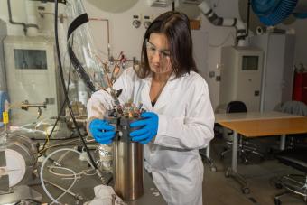 Sandrine Ricote works in the lab on fuel cells