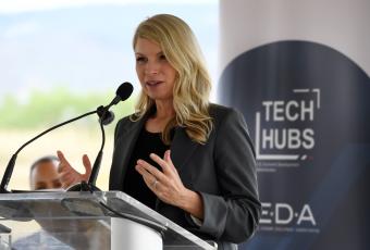 U.S. Rep Brittany Pettersen speaks at the groundbreaking.