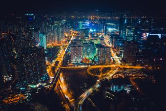 Illustration of city illuminated at night