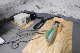 high purity germanium detector on a piece of plywood