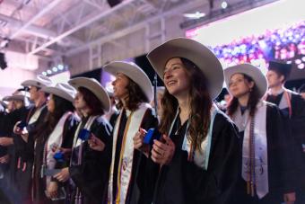 students wearing Mines Hats during commencement