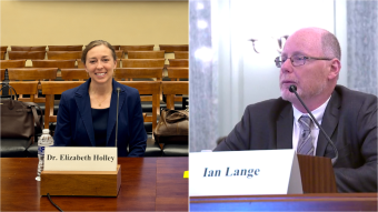 collage of elizabeth holley and ian lange testifying in washington dc