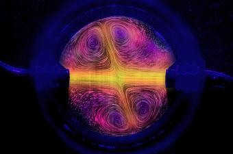 Flows coming into a reverse sprinkler, as visualized using particles and false colored