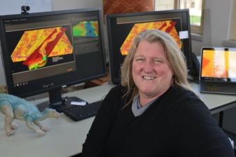 Weimer Distinguished Chair and Sedimentary and Petroleum Geology professor Lesli Wood in her lab in Berthoud Hall.