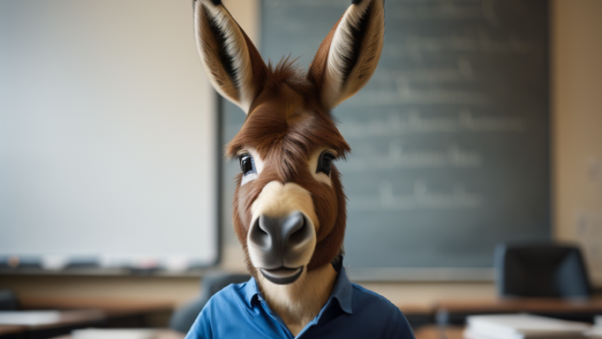 Image of burro in a classroom created by generative AI