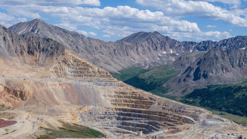 Molybdenum mine in the mountains seen from above