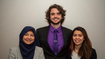 Connor Smith, center, and Sarena Nguyen, right, with advisor Mirna Mattjik