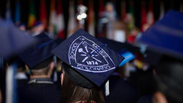 Decorated mortarboard at Mines Commencement