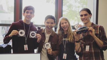 Team photo of MusicBlox, with Mines students Nhan Tran and Natalie Kalin at center