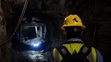 Mines student tests an autonomous robot in Edgar Mine