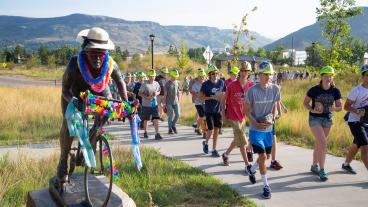 Mines students walk up 19th Street during 2019 M Climb