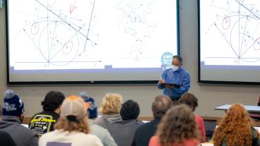 Mines professor teaches in front of students