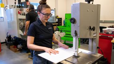 RRCC transfer student Bri Treffner works in machine shop
