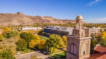 Aerial of Guggenheim and Kafadar in fall