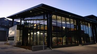 Labriola Innovation Hub lit at night