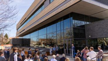 Crowd gathered outside Beck Venture Center for grand opening