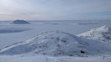 Panoramic image of pingos in Tuk