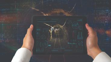 Illustration of Edgar Mine with tablet screen overlay