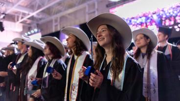 students wearing Mines Hats during commencement