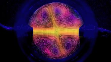Flows coming into a reverse sprinkler, as visualized using particles and false colored