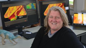 Weimer Distinguished Chair and Sedimentary and Petroleum Geology professor Lesli Wood in her lab in Berthoud Hall.