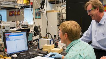 Andrew Motz and Andrew Herring in the lab