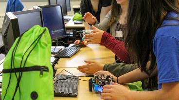 Students experiment with robotics.