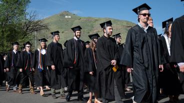 Graduates process into the Spring 2018 Undergraduate Commencement ceremony at Colorado School of Mines.