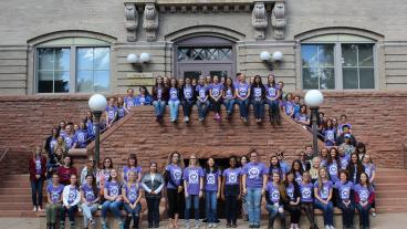 SWE members gathered outside of Stratton Hall