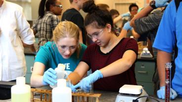 High school students in chemistry lab