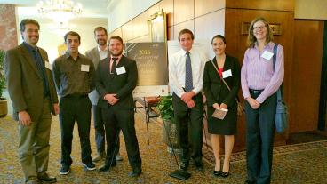 From left, Jeff Holley, Dionysis Damaskopoulous, Jered Dean, Patrick Ogilvie,  Joe Verissimo, Stephanie Panza and Kate Smits attend the ACEC Engineering Excellence Awards. 