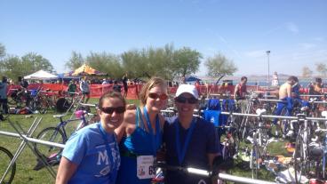 The Mines Triathlon Club after finishing the Regional Conference Championships in Lake Havasu, Ariz. L to R: Tess Weathers, Lauren Lundquist and KC Kent. (Photo Credit: Rob Reed)