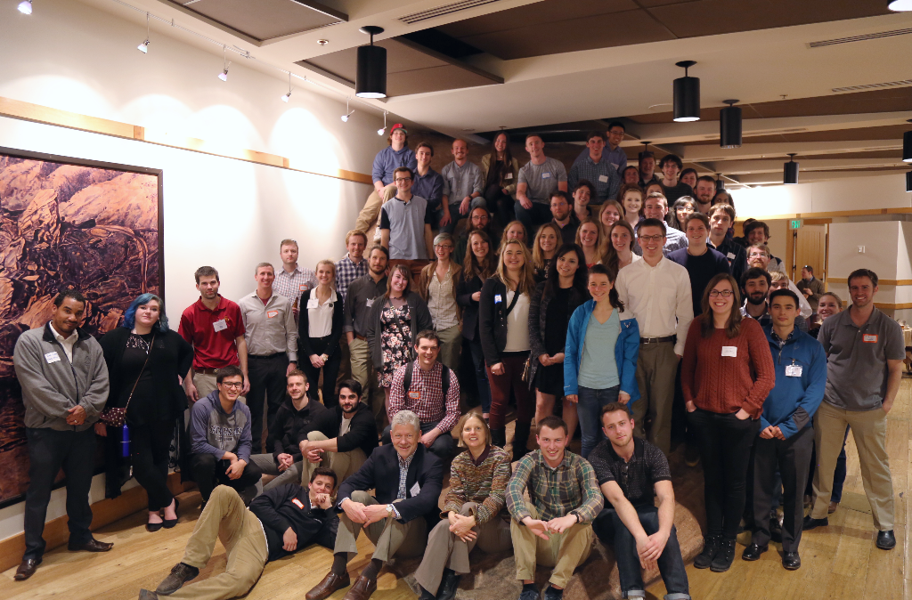 Prospective students pose for a photo with Mines faculty and staff.